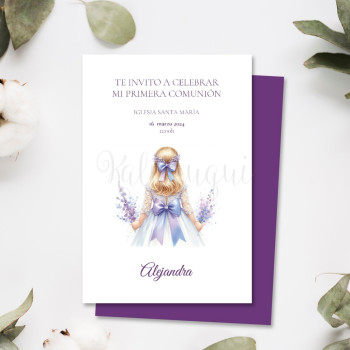 Invitación Comunión Niña Malva