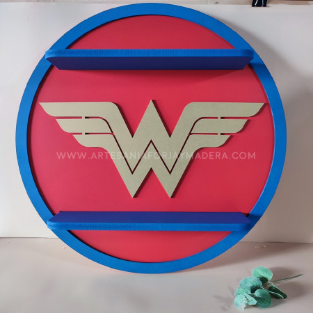 expositor de figuras con tematica de dc comics exclusivo de Forja y Madera