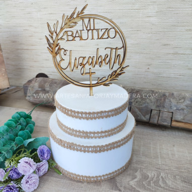 Cake Topper Mi Bautizo Corona Laurel