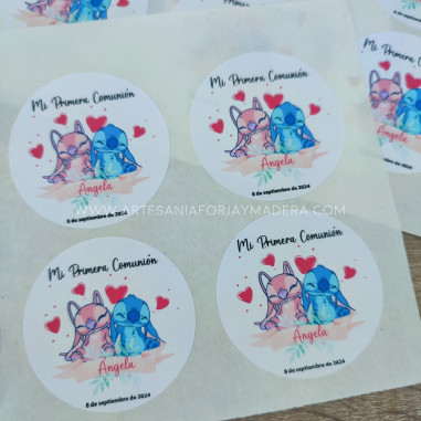 Pegatinas Redondas 5cm Stitch y Angel