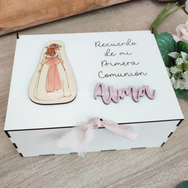 Caja Firmas 3d niña comunion rosa...