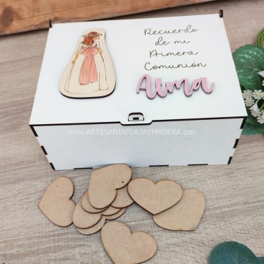 Caja Firmas 3d niña comunion rosa...