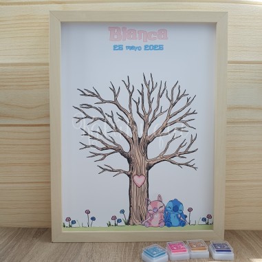 Lámina árbol de huellas Stitch y Angel