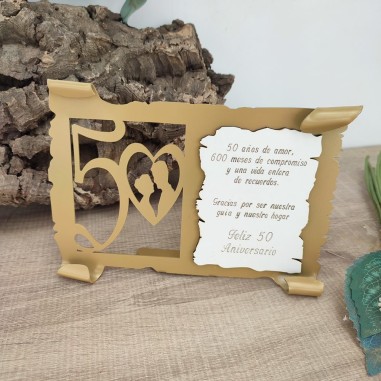 placa conmemorativa de bodas de oro exclusiva de Forja y Madera