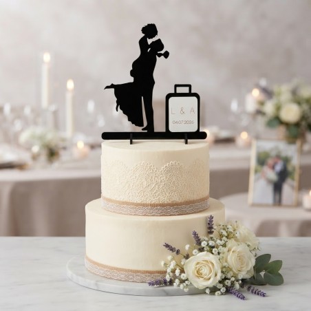 cake topper novios viajeros personalizado