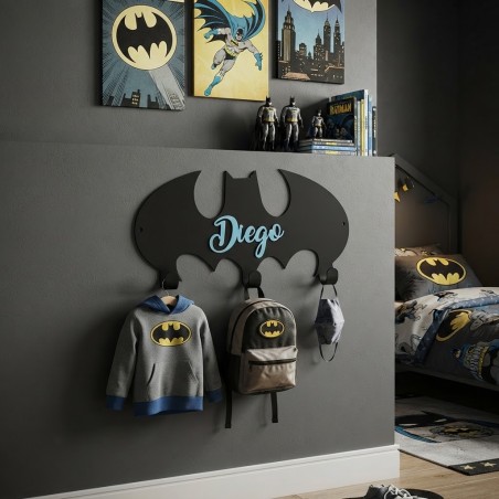 percha de acero superheroe batman 3 ganchos personalizada