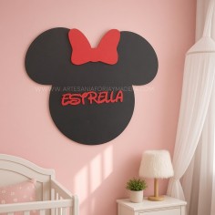 silueta de minnie con nombre disney para pared personalizada