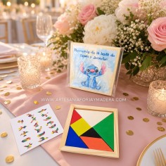 juego tangram de madera con silueta de stitch disney personalizado
