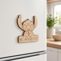 iman de madera con silueta de stitch de disney personalizado