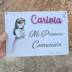 Letrero para silla de comunión de niña en forjaymadera España 2