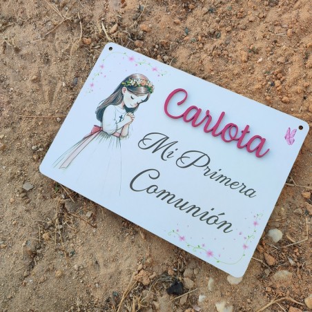 Letrero colgante de comunión infantil en forjaymadera España