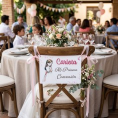 Letrero para silla de comunión de niña en forjaymadera España