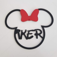 Silueta de contorno de Minnie con nombre para colgar en forjaymadera España 2