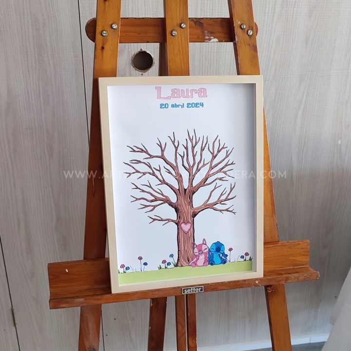 Lámina árbol de huellas Stitch y Angel